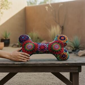 Mexican hand embroidered bone shape decorative pillow 16x9 in